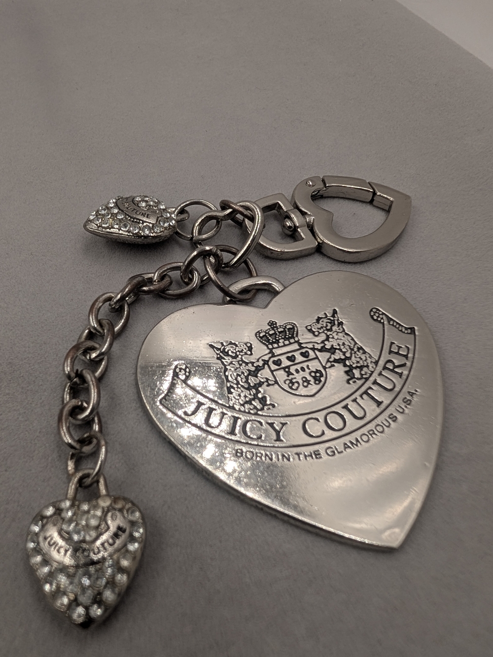 Juicy Couture Silver Heart Logo Keychain Charm